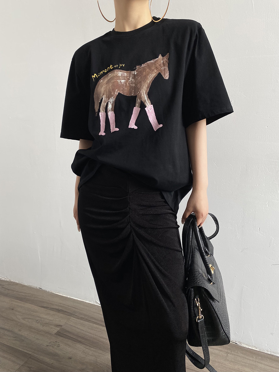 Loose Fit Crew Neck Short Sleeve Graphic Tee Casual Daily Summer Top For Women