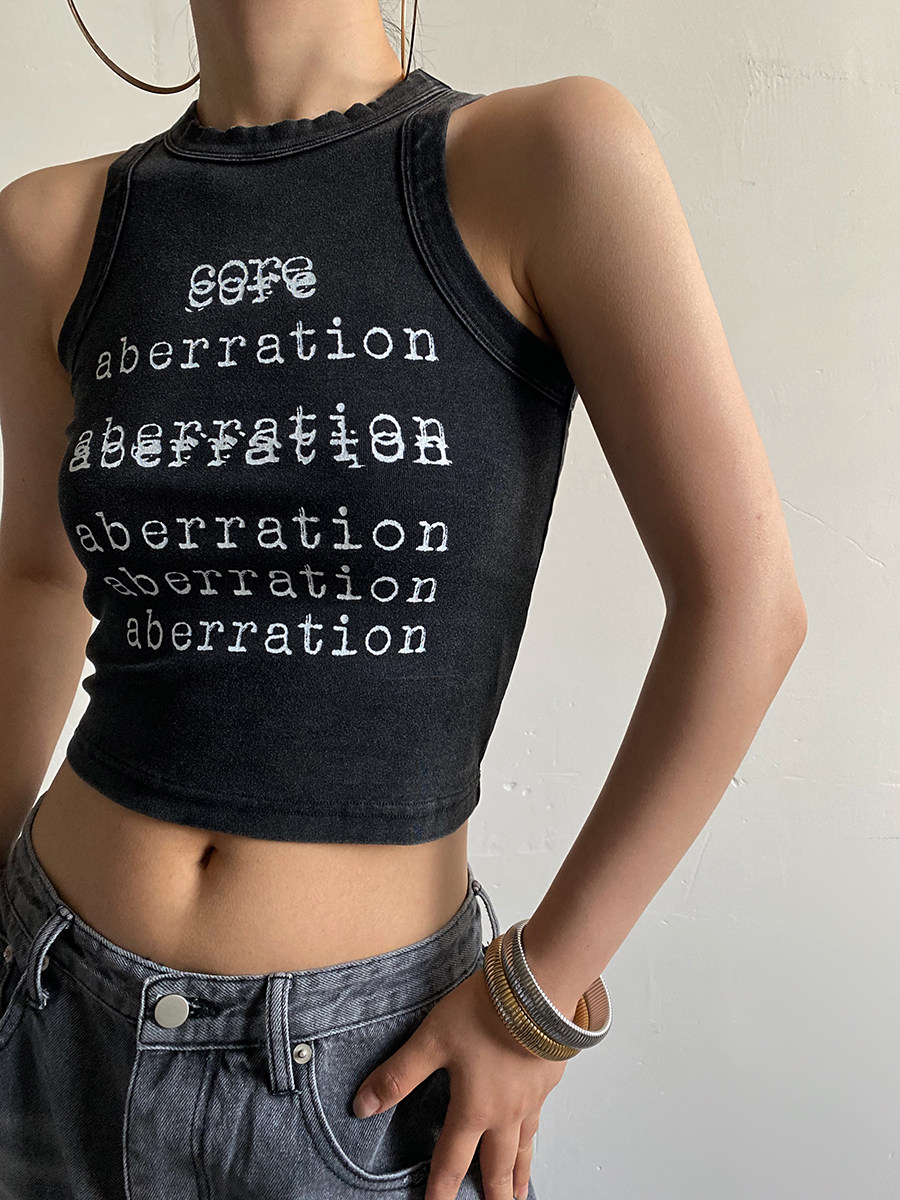 Vintage Letter Slim Crop Cami Top For Women