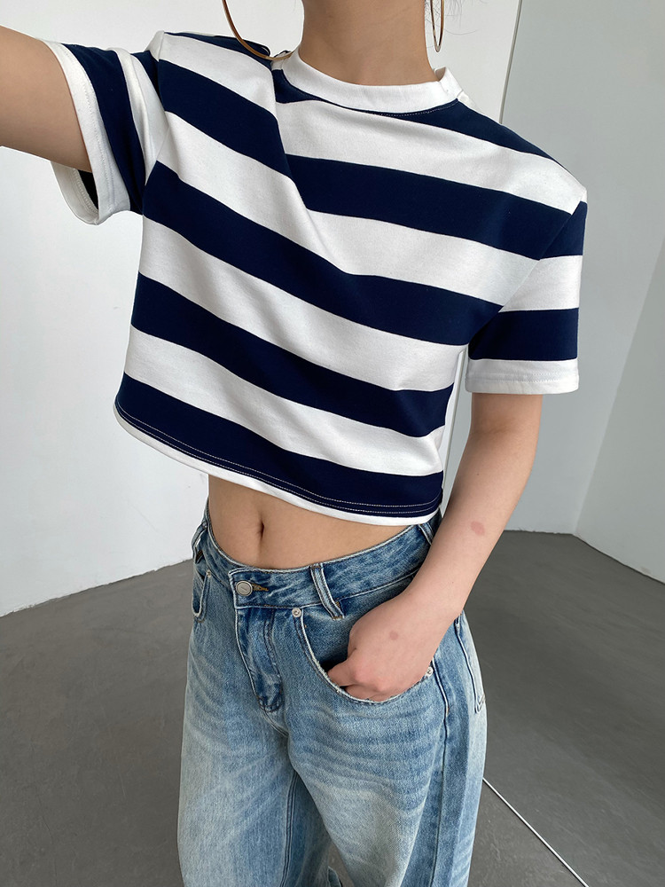 Striped Loose Crop Short Sleeve Tee