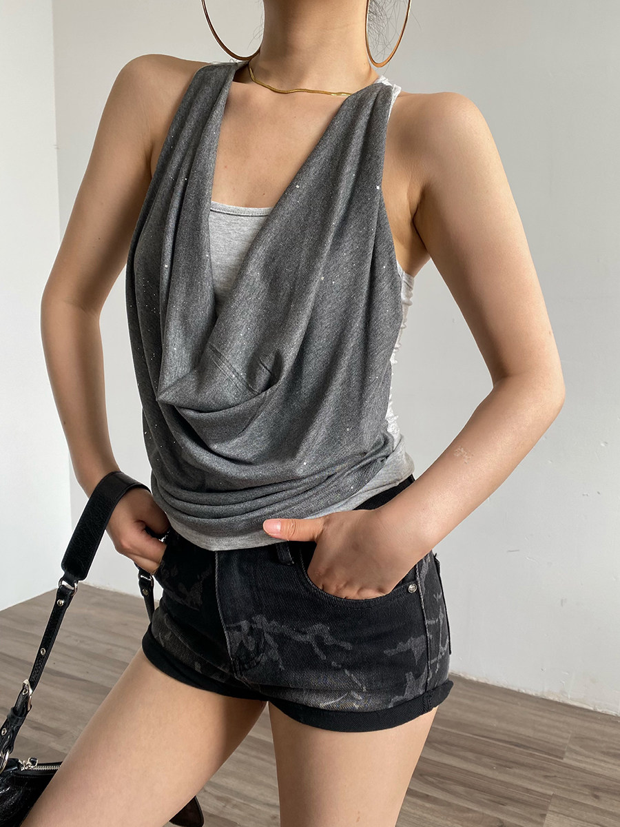 Loose Faux Layer Halter Crop Cami Top For Women