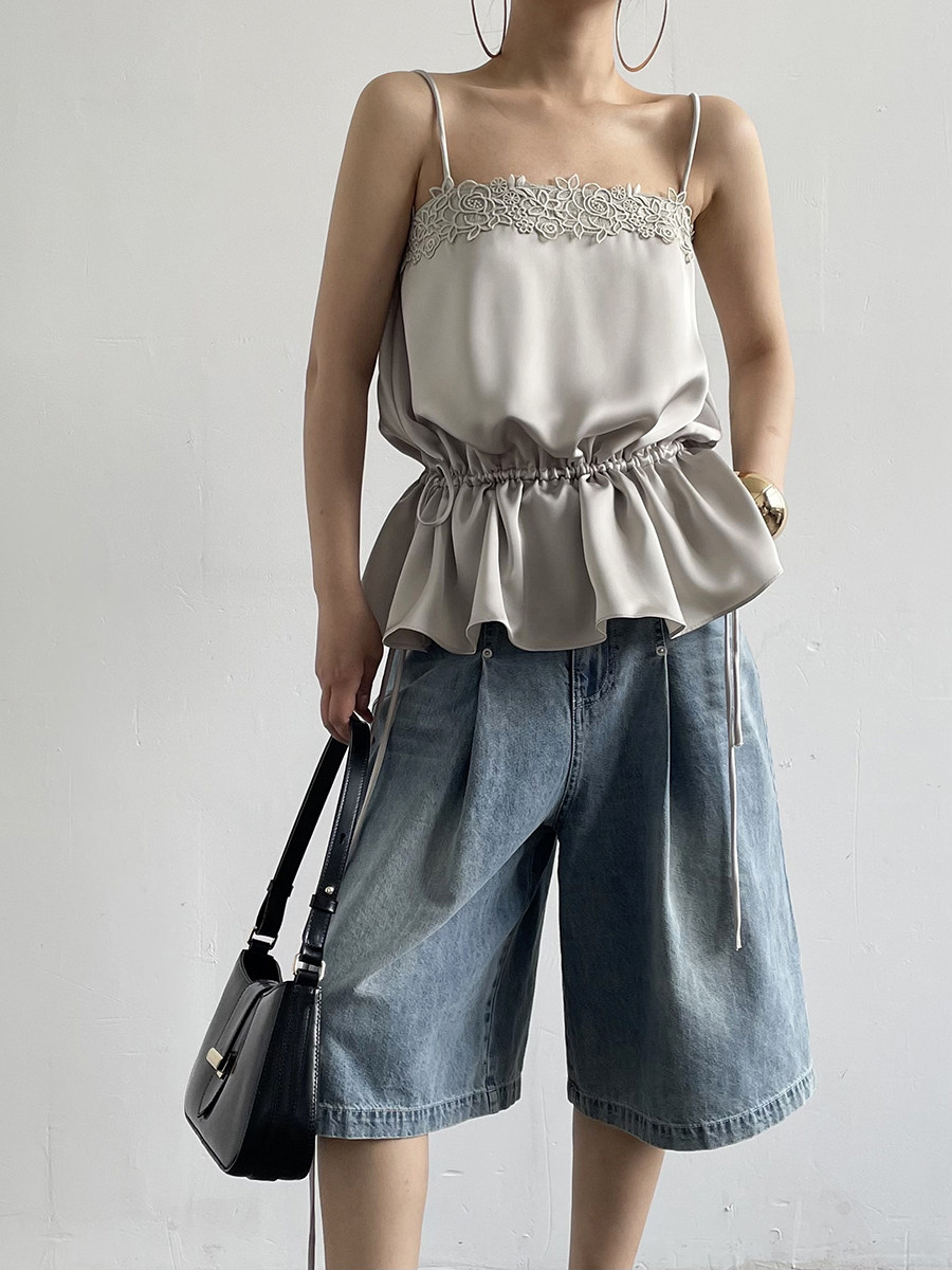 Loose Drawstring Waist Sleeveless Cami Top For Women