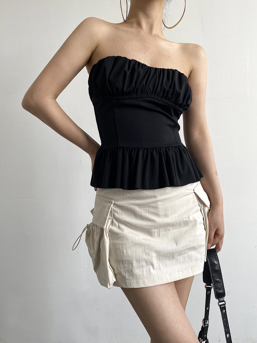 Ruched Solid Slim Tube Top For Women