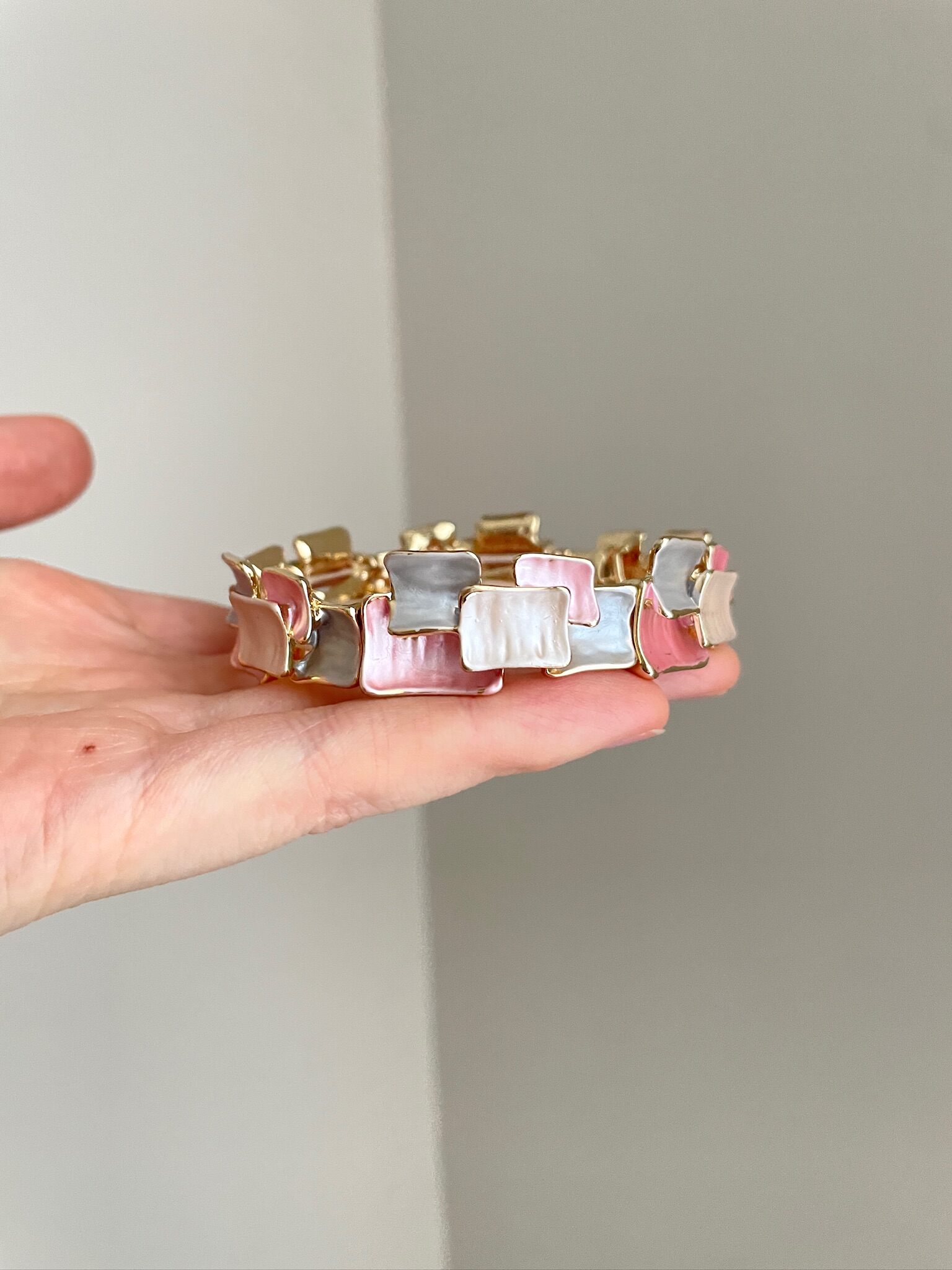 Vintage Enamel Geometric Square Stitching Bangle
