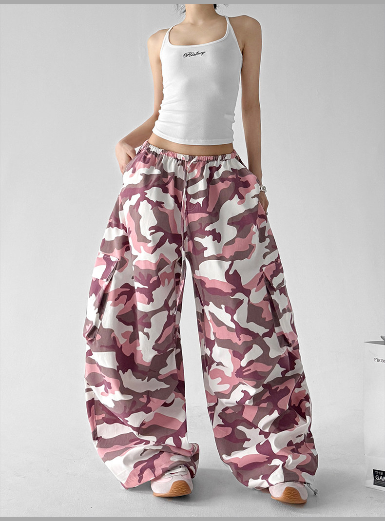 Fashion Camouflage Loose Cargo Wide Leg Trousers