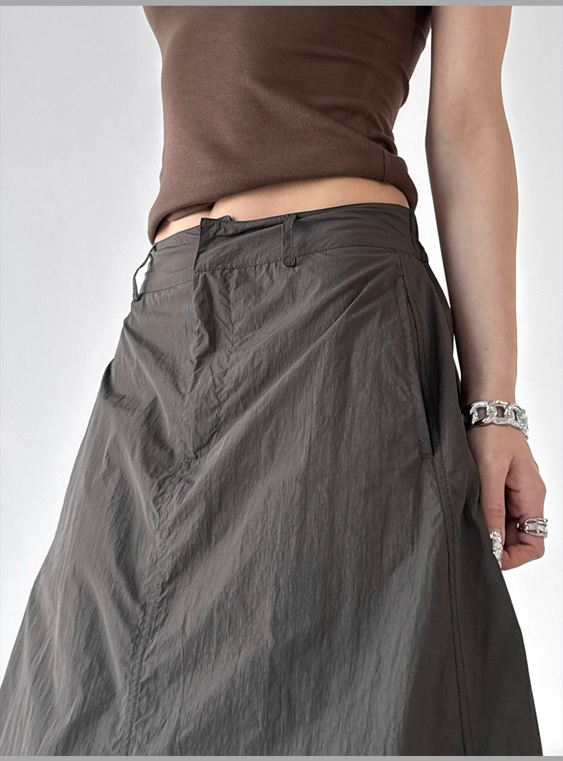 Khaki High Waist Slit Pleated Slim Long A-Line Skirt