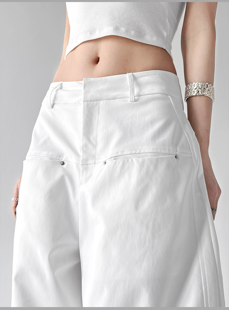 White High Waist Casual Loose Straight Curved Wide Leg Long Pants