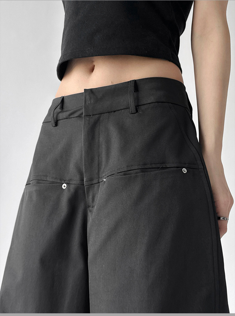 Black High Waist Casual Loose Straight Curved Wide Leg Long Pants