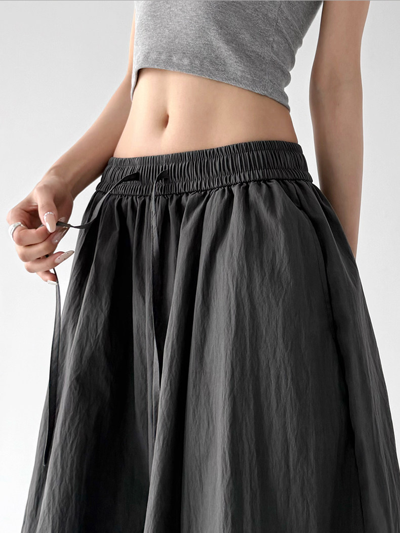 Gray Loose Parachute Cargo Wide Leg Trousers