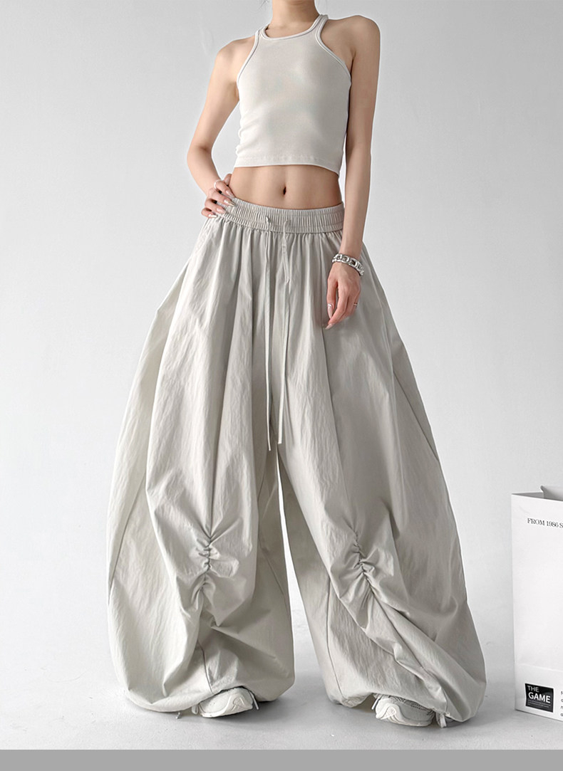White Loose Parachute Cargo Wide Leg Trousers