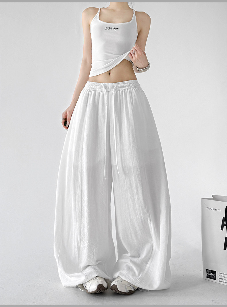 Lazy High Waist Linen Wide Leg Pants, White Drape Trousers