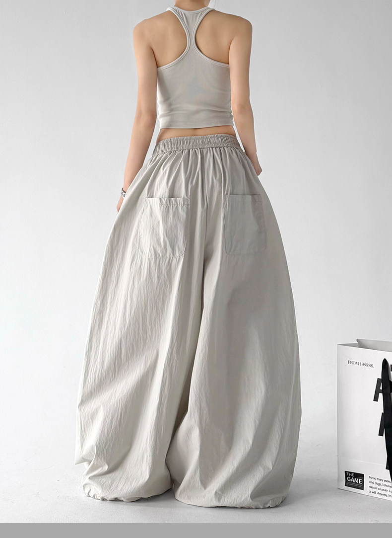 White Loose Parachute Cargo Wide Leg Trousers