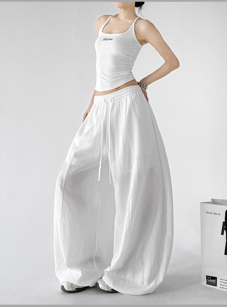 Lazy High Waist Linen Wide Leg Pants, White Drape Trousers