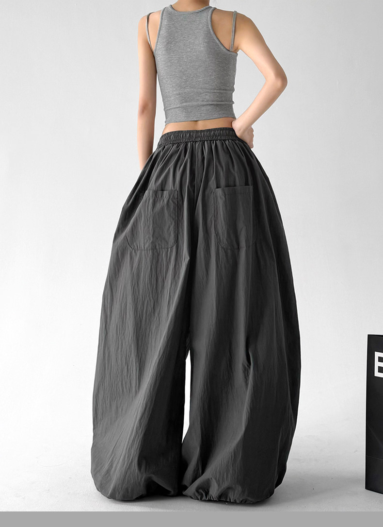 Gray Loose Parachute Cargo Wide Leg Trousers