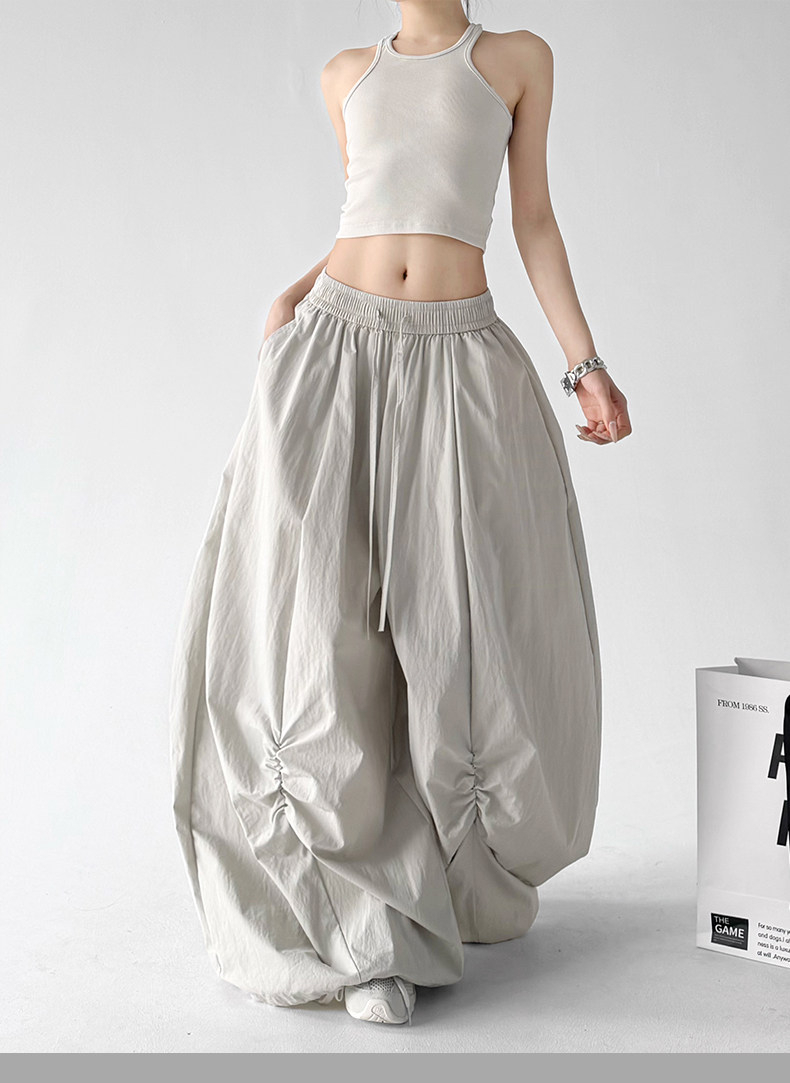 White Loose Parachute Cargo Wide Leg Trousers