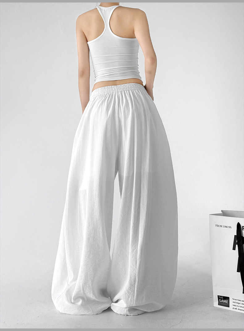 Lazy High Waist Linen Wide Leg Pants, White Drape Trousers