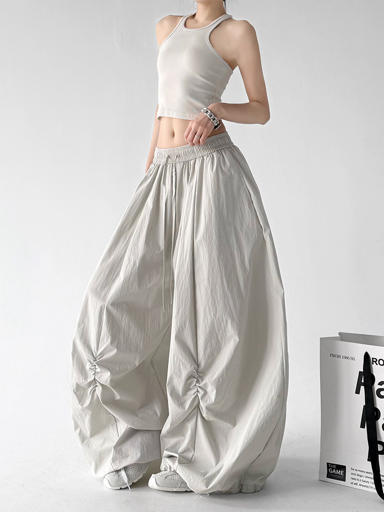 White Loose Parachute Cargo Wide Leg Trousers
