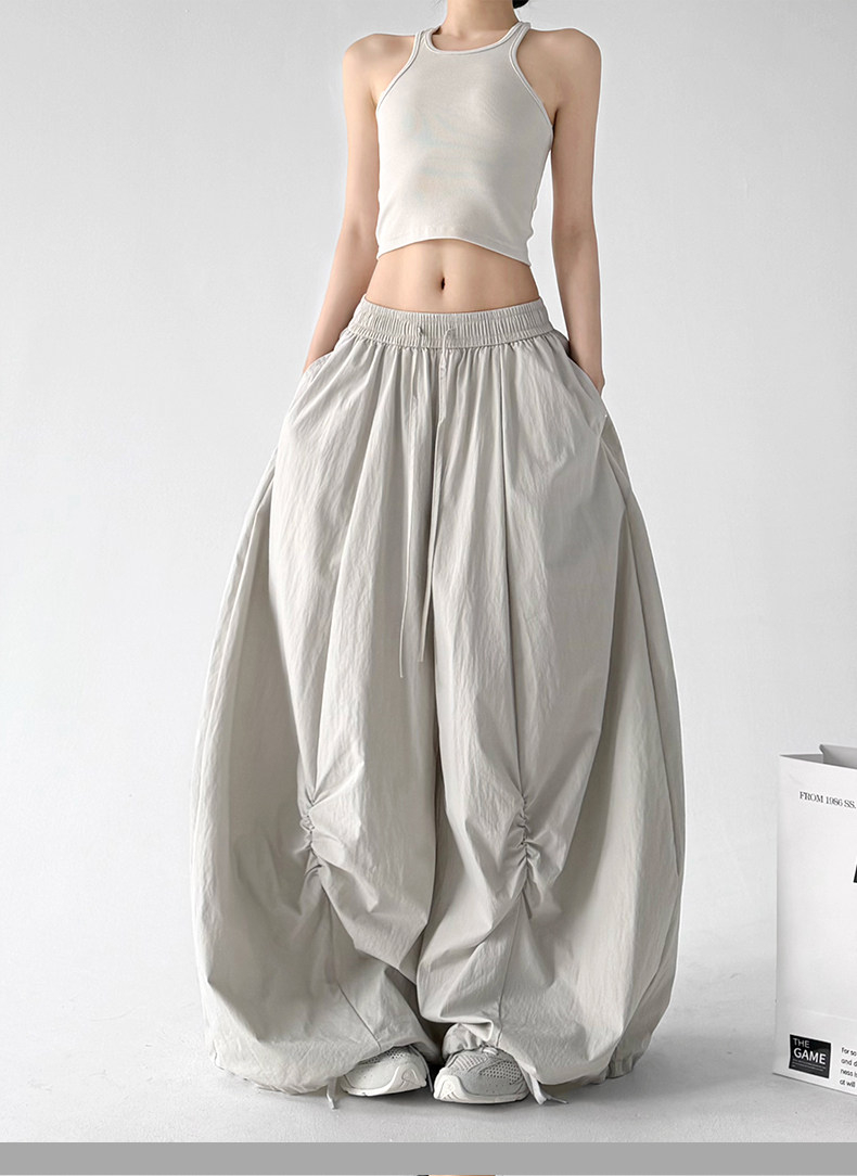 White Loose Parachute Cargo Wide Leg Trousers