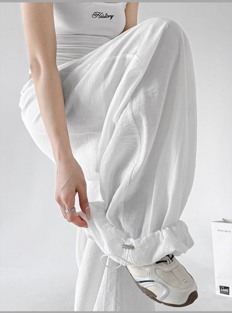 Lazy High Waist Linen Wide Leg Pants, White Drape Trousers