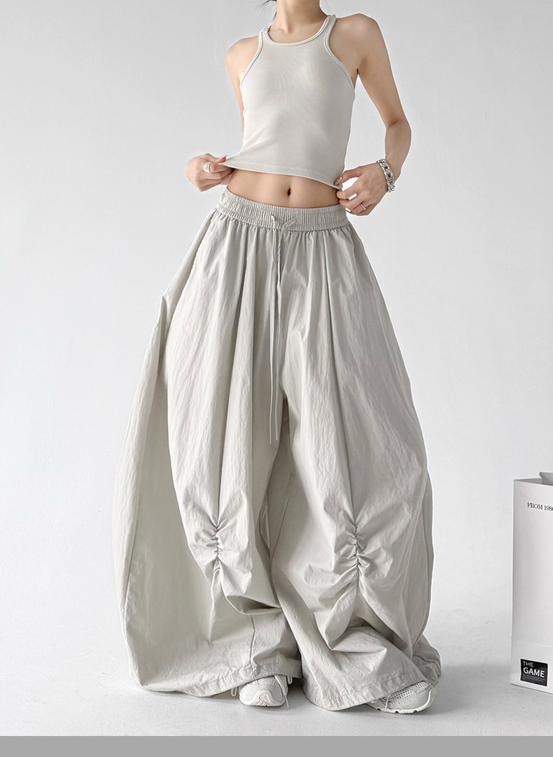 White Loose Parachute Cargo Wide Leg Trousers