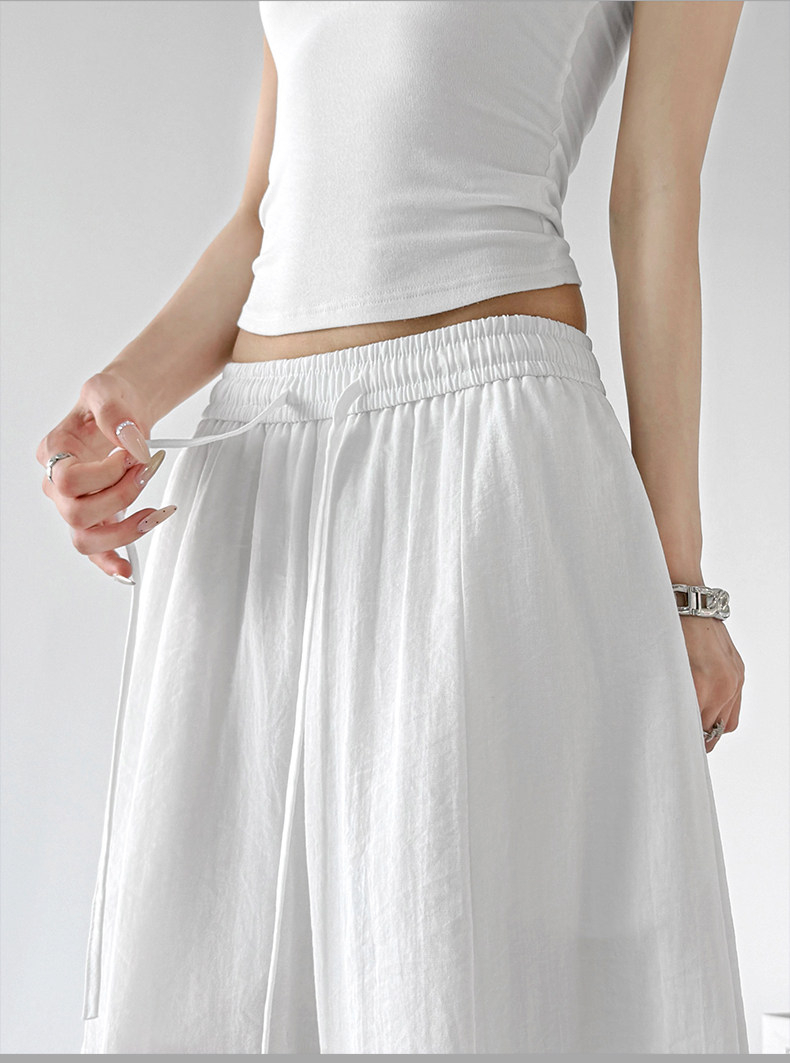 Lazy High Waist Linen Wide Leg Pants, White Drape Trousers