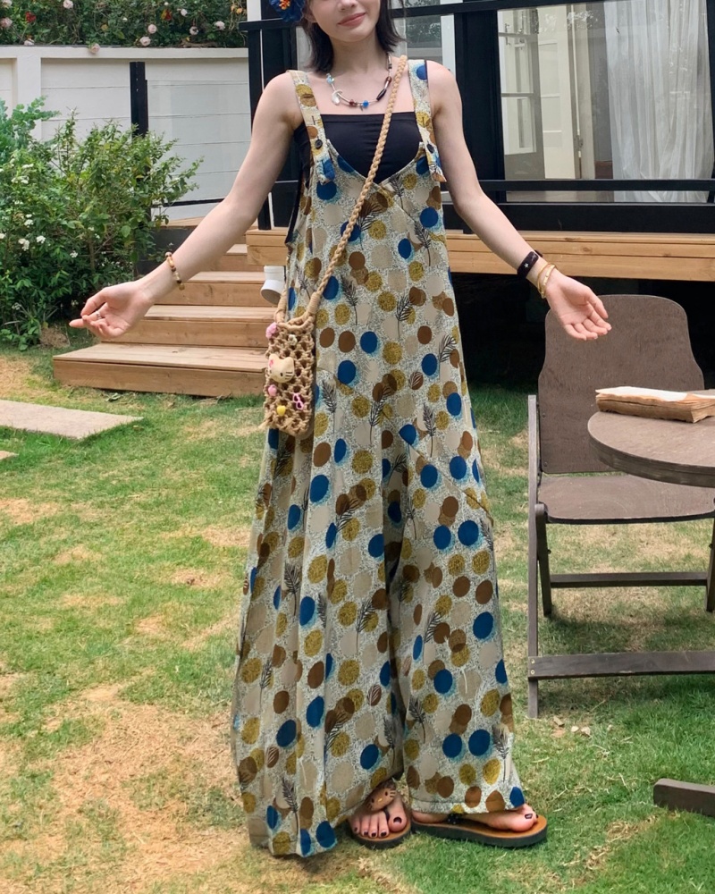 Artistic Blue Bubble V-neck Cami Wide Leg Jumpsuit