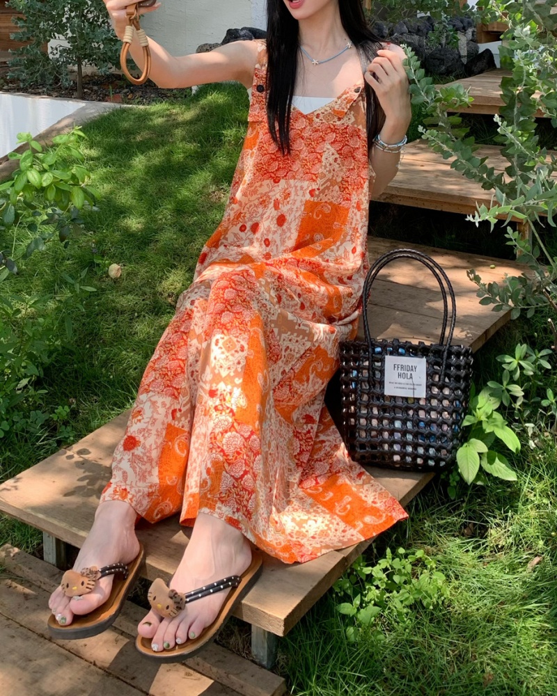 Lazy Style Orange Printed Cami Wide Leg Jumpsuit
