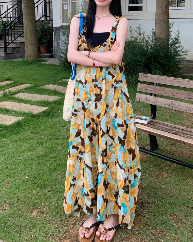 Artistic Gradient Yellow & Blue Tone V-neck Cami Wide Leg Jumpsuit
