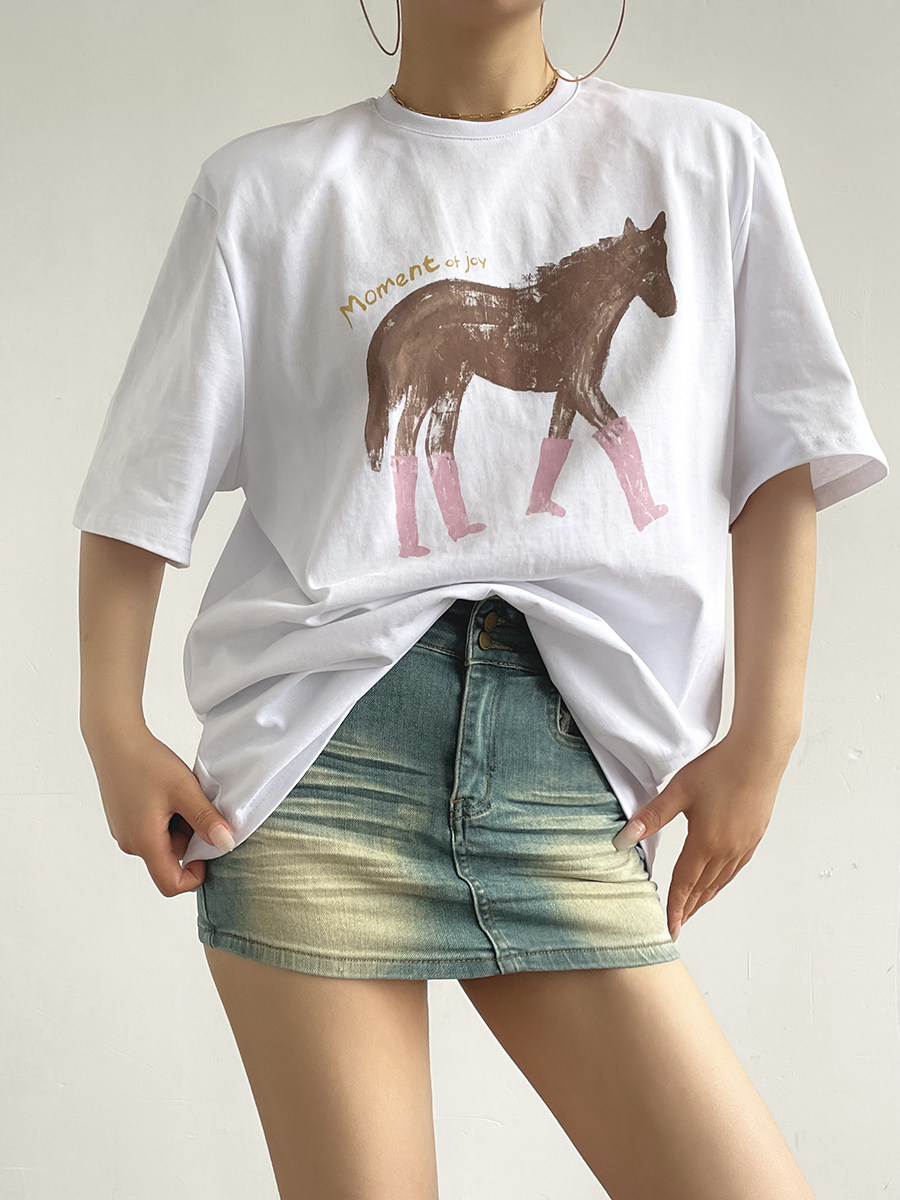 Loose Fit Crew Neck Short Sleeve Graphic Tee Casual Daily Summer Top For Women