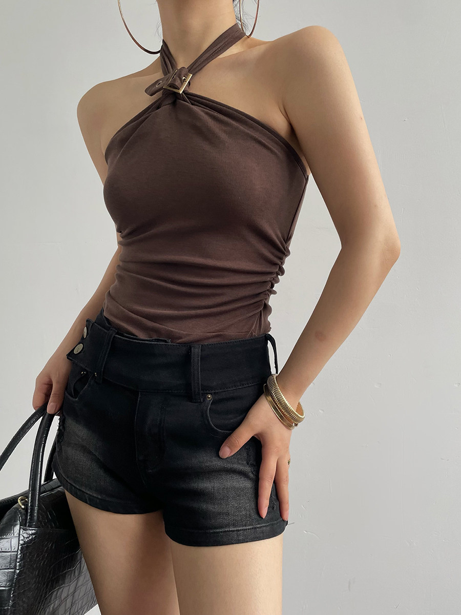 Solid Tie Halter Slim Sleeveless Cami Top
