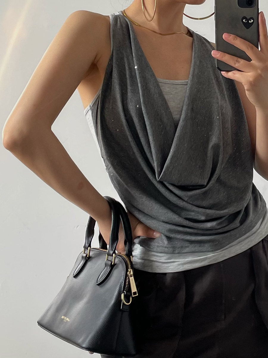 Loose Faux Layer Halter Crop Cami Top For Women