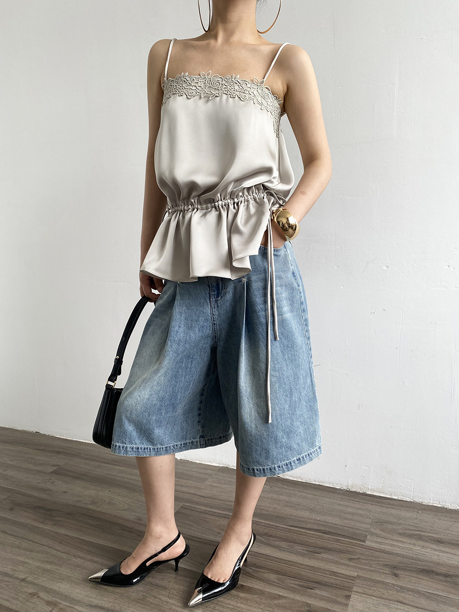 Loose Drawstring Waist Sleeveless Cami Top For Women