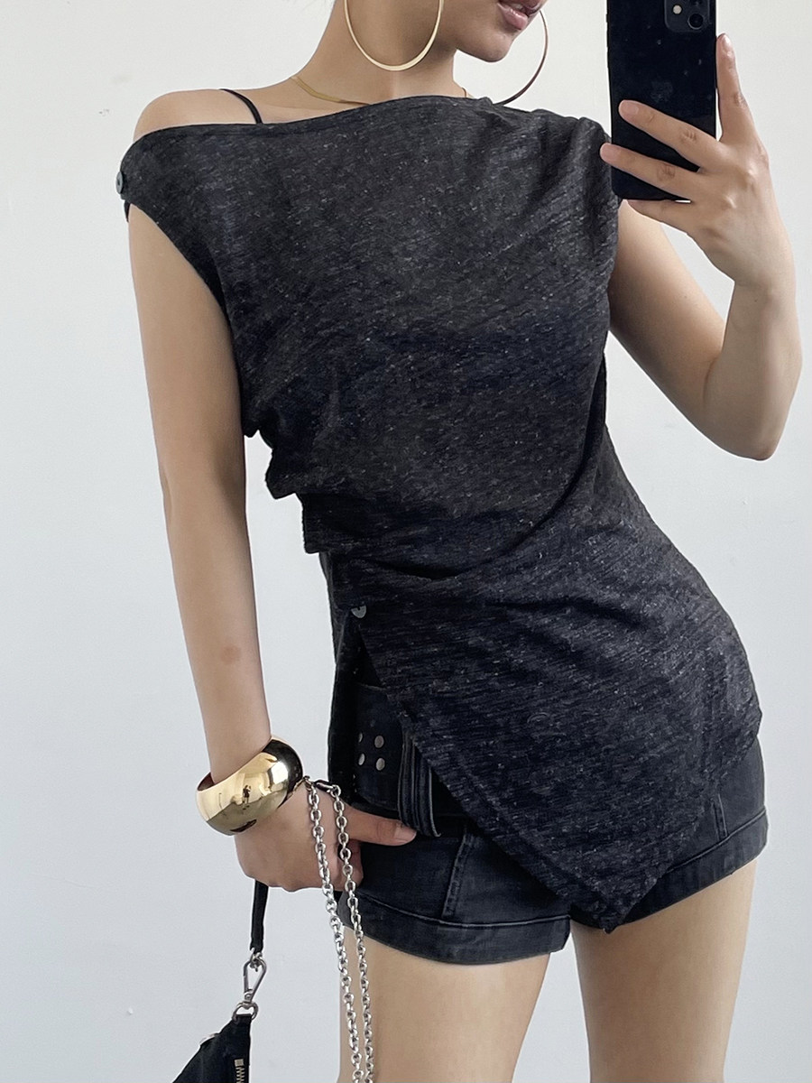 Solid Off Shoulder Sleeveless Slim Top For Women