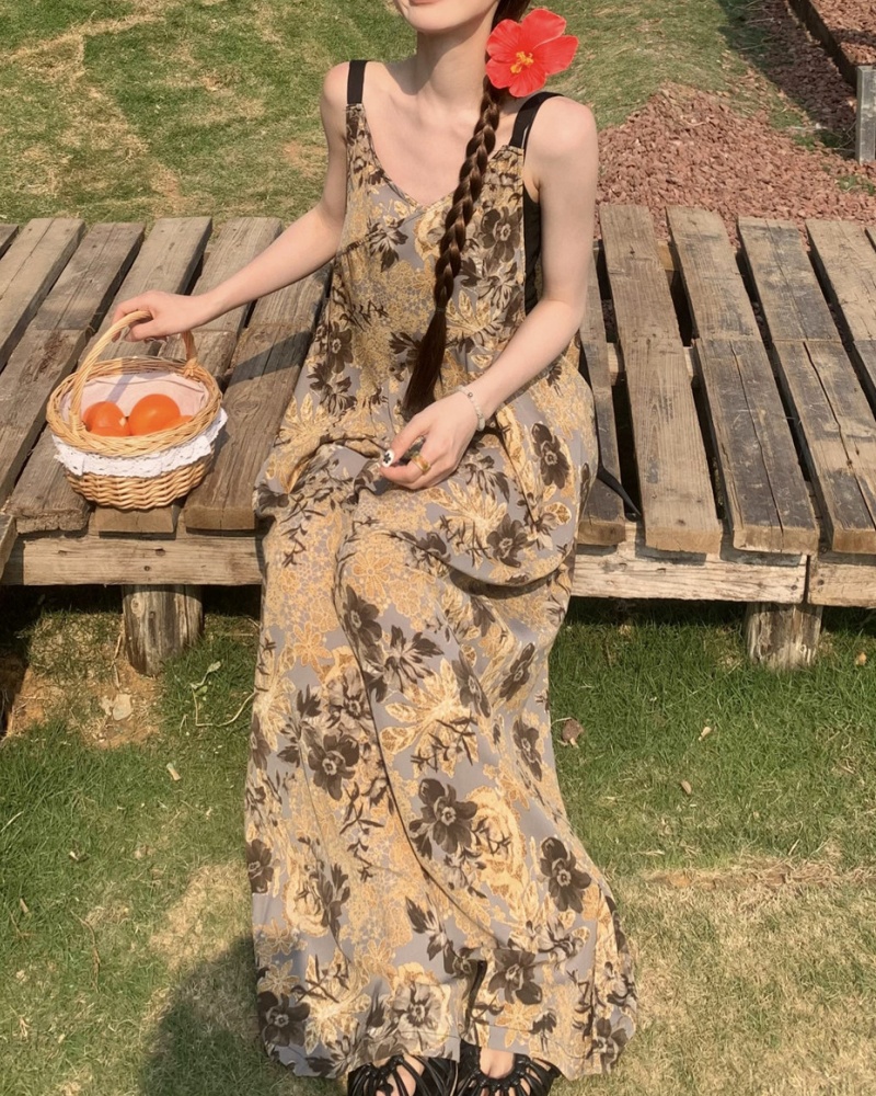 Retro Nomadic Style V-neck Lazy Cami Wide Leg Jumpsuit