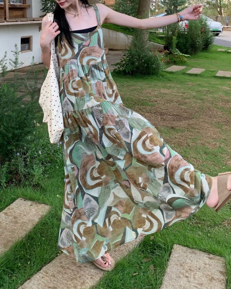 Vintage Linen Waist Slim Cami Vacation Dress