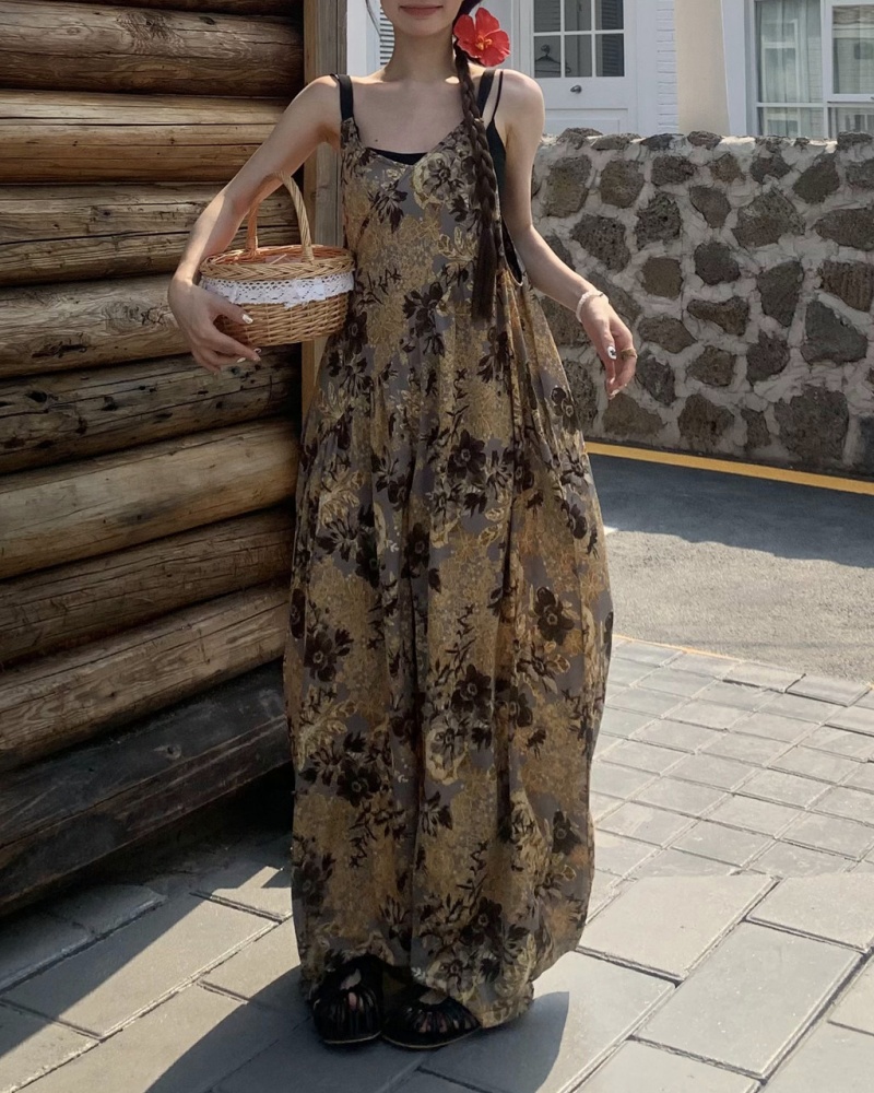 Retro Nomadic Style V-neck Lazy Cami Wide Leg Jumpsuit