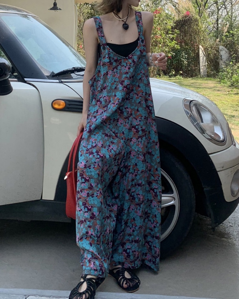 Refreshing Blue Floral Cami Wide Leg Jumpsuit