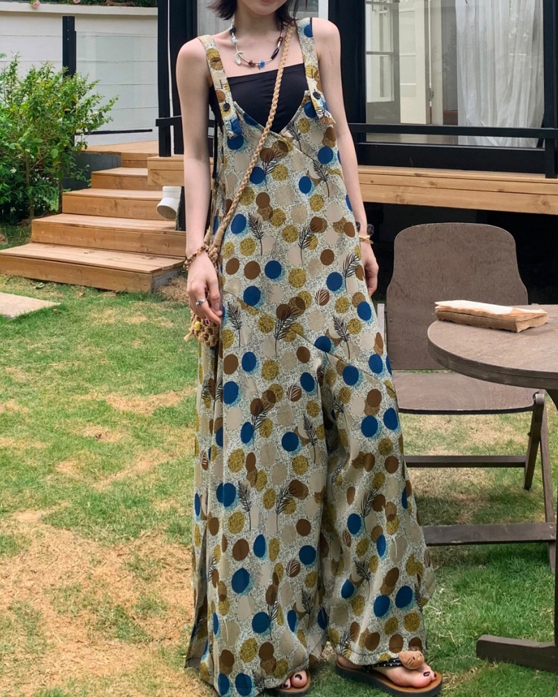Artistic Blue Bubble V-neck Cami Wide Leg Jumpsuit