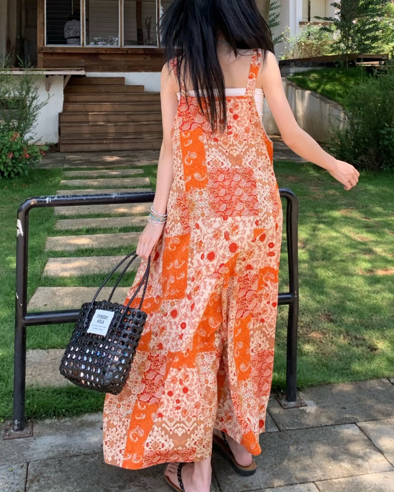 Lazy Style Orange Printed Cami Wide Leg Jumpsuit