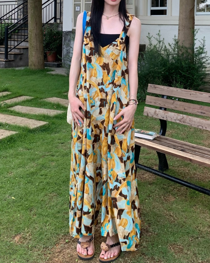 Artistic Gradient Yellow & Blue Tone V-neck Cami Wide Leg Jumpsuit