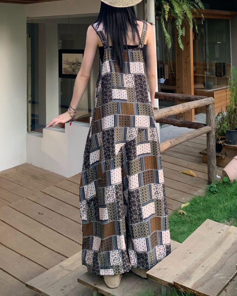 Retro Color-blocked Plaid Cami Wide Leg Jumpsuit