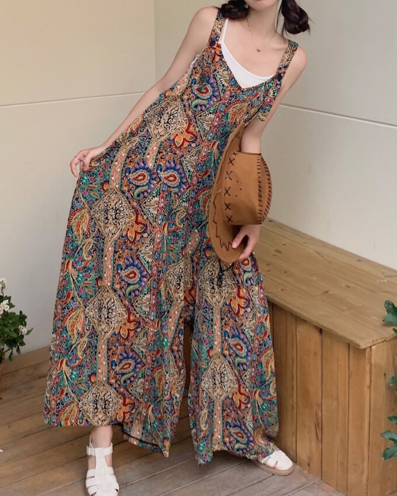 Ethnic Style Colorful Printed Seven-point Cami Wide Leg Jumpsuit