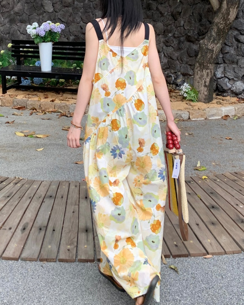 Retro Dopamine Watercolor Printed Loose Cami Wide Leg Jumpsuit