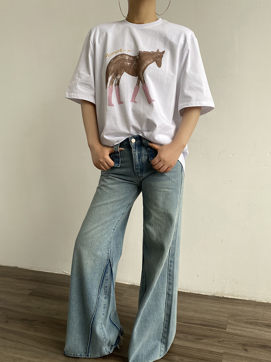 Loose Fit Crew Neck Short Sleeve Graphic Tee Casual Daily Summer Top For Women