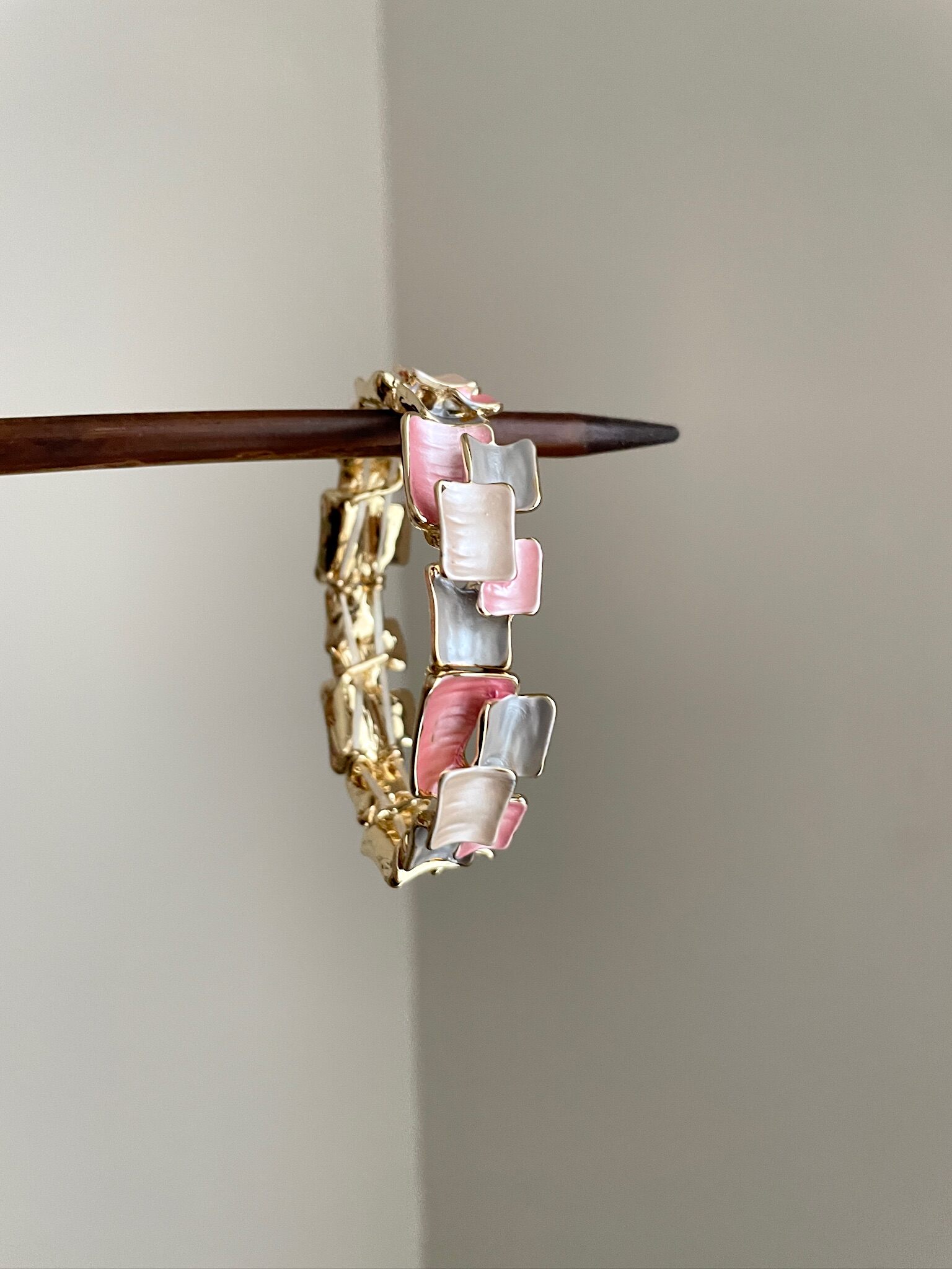 Vintage Enamel Geometric Square Stitching Bangle