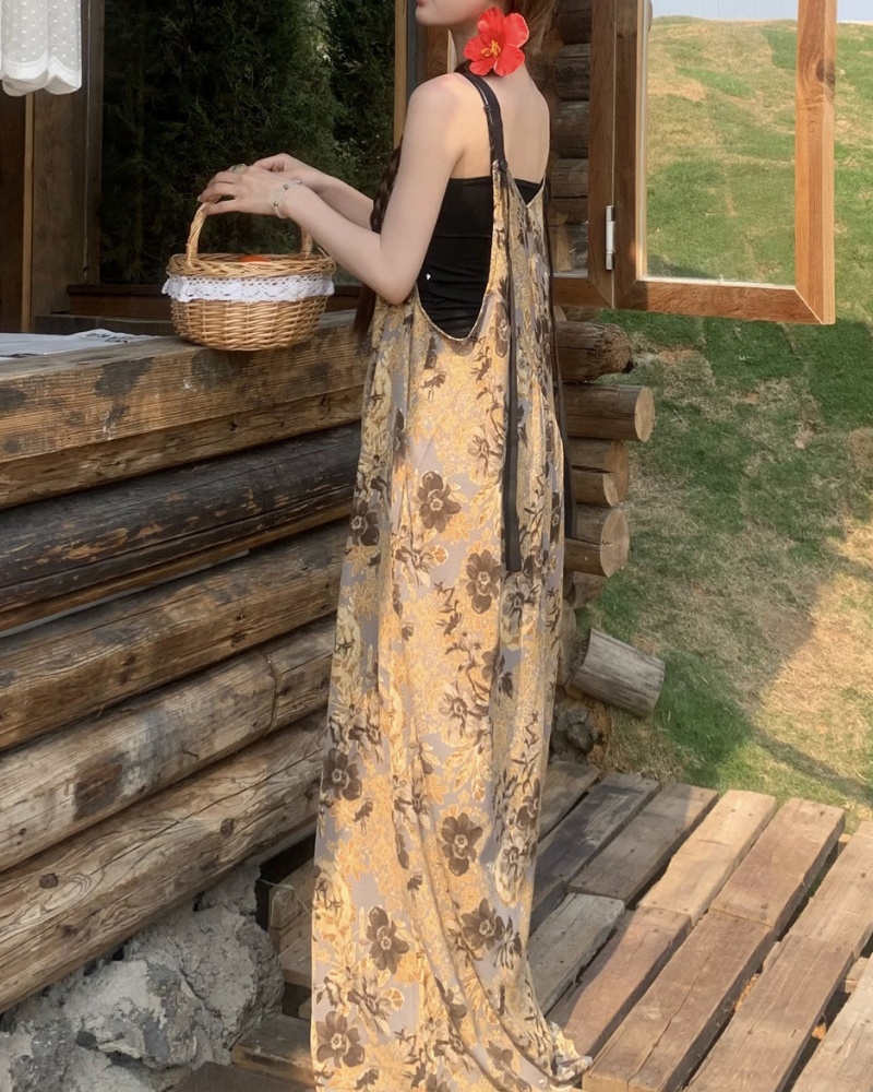 Retro Nomadic Style V-neck Lazy Cami Wide Leg Jumpsuit