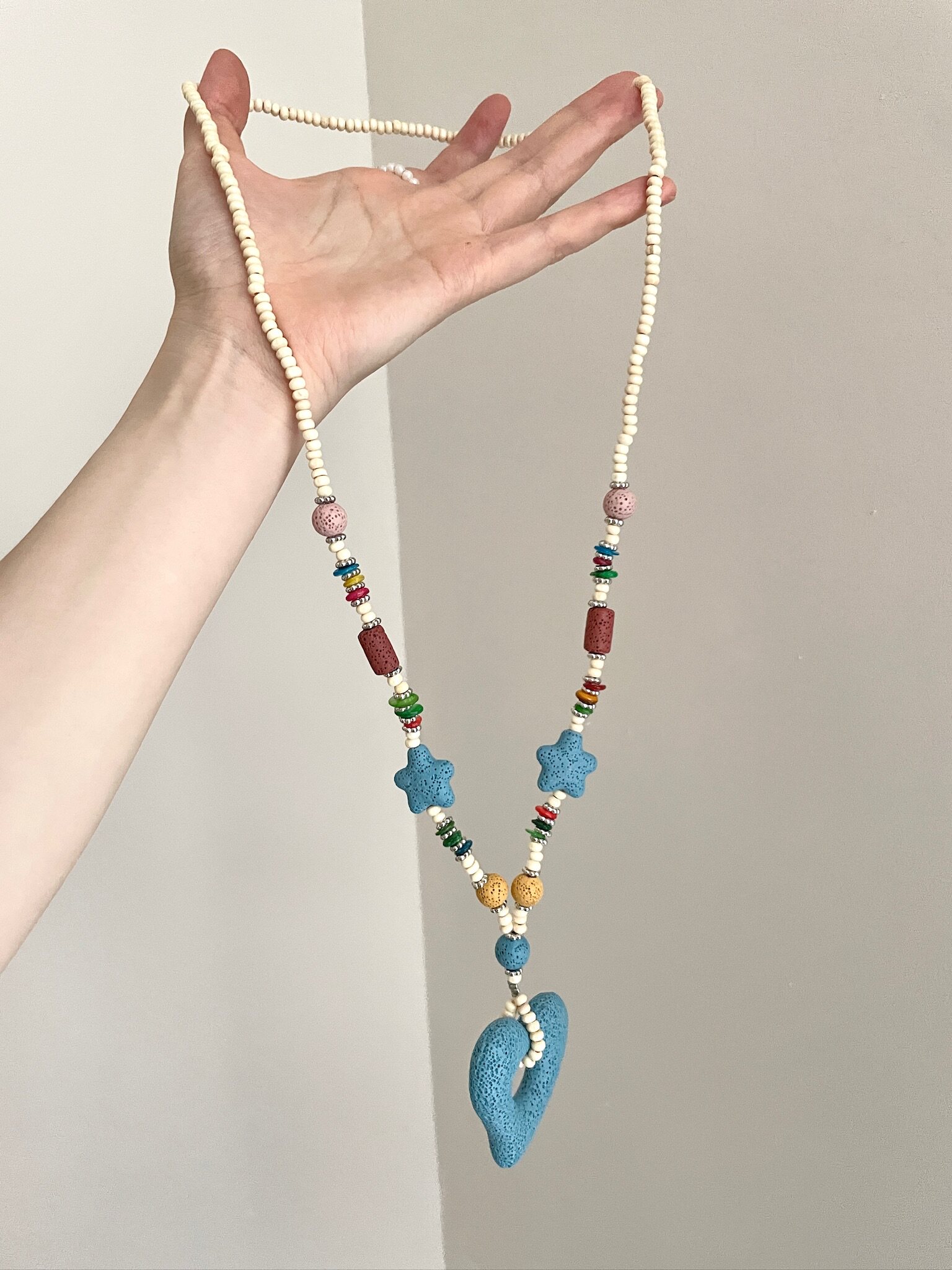Vintage Dopamine Volcanic Stone Blue Heart Necklace