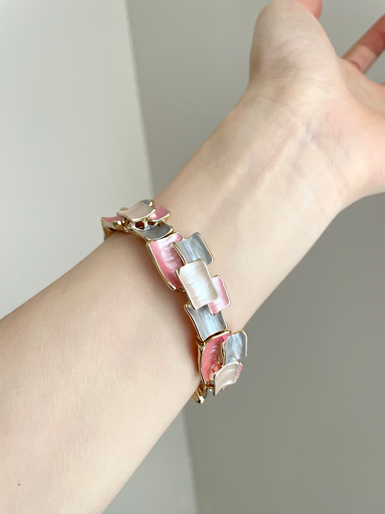 Vintage Enamel Geometric Square Stitching Bangle