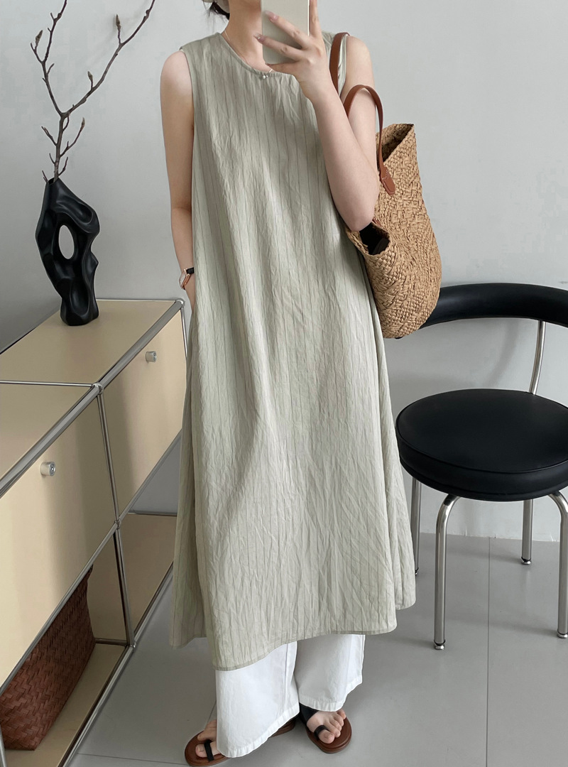 Women's textured striped dress, loose sleeveless maxi dress