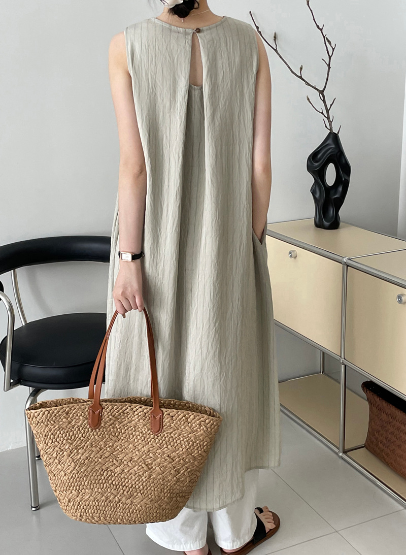 Women's textured striped dress, loose sleeveless maxi dress