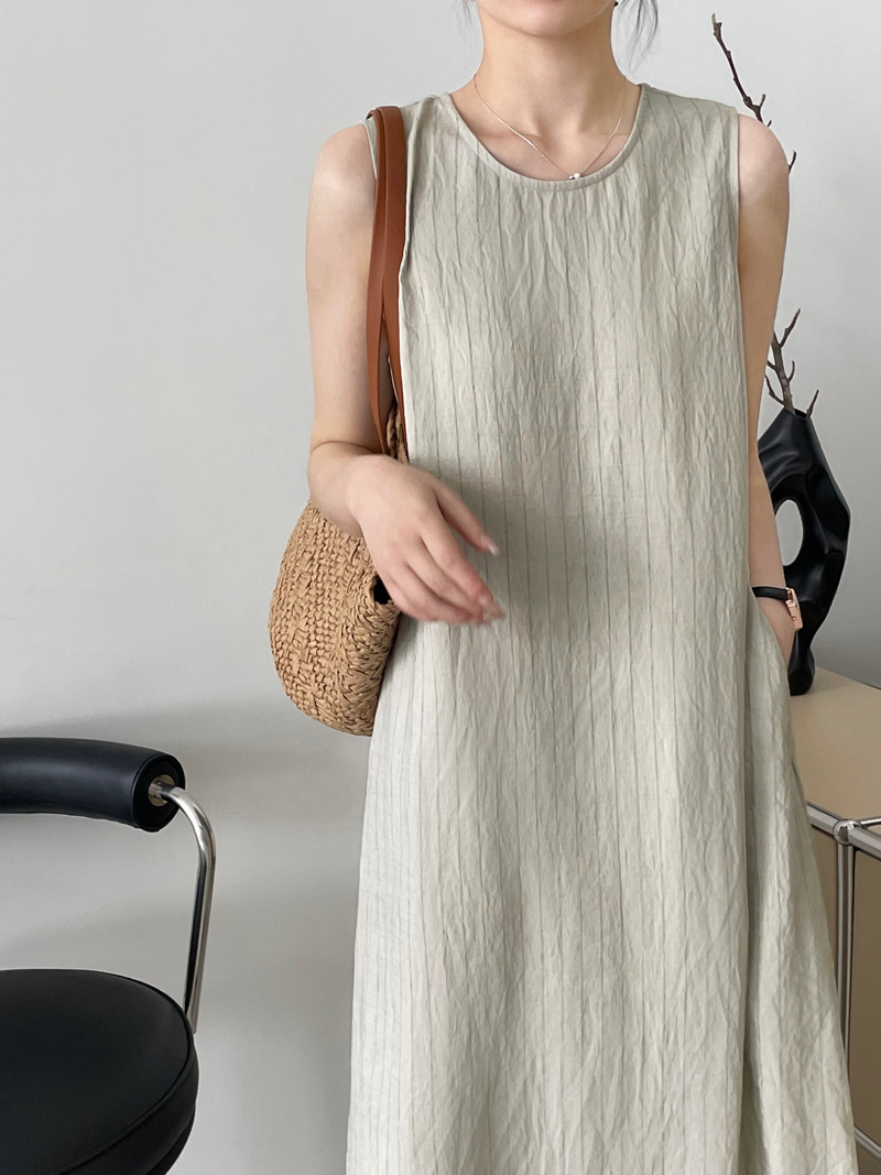 Women's textured striped dress, loose sleeveless maxi dress